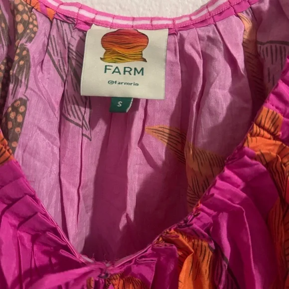 FARM Rio Pink and Orange Floral Puff-Sleeve Mini Dress, Size Small - Picture 3 of 6